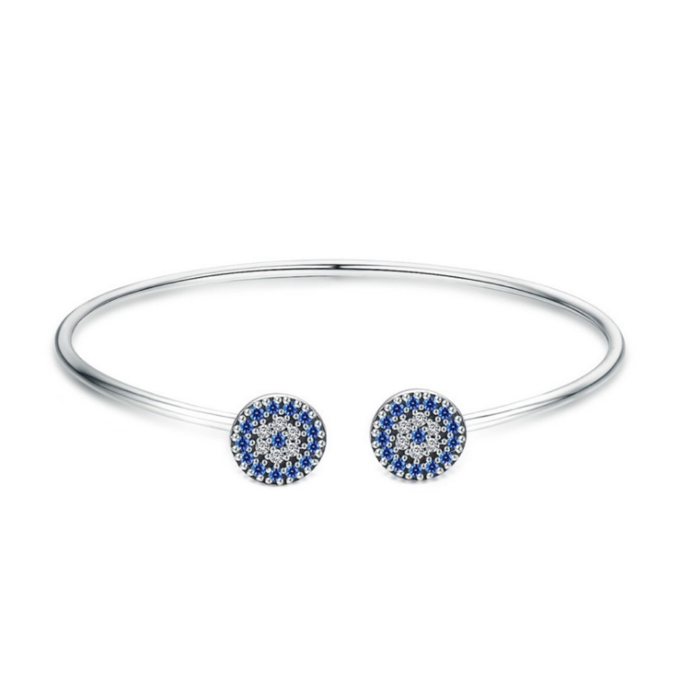 Sterling Silver Signature Lucky Evil Eye Bypass Cuff Bracelet